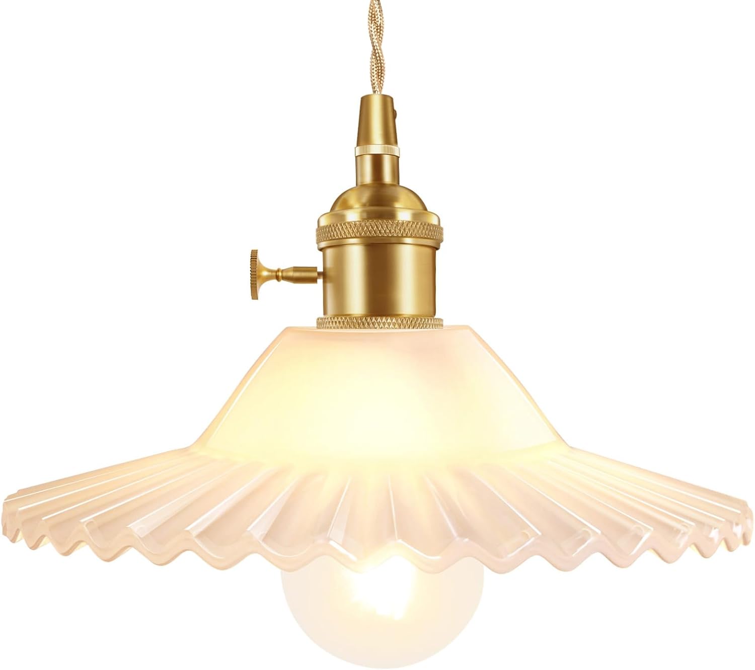 Pendant Light with Clear Striped Glass Lmapshade, Brass Vintage Pendant Light Adjustable Hanging Light for Kitchen Island Dining Room Hallway - Grand Goldman