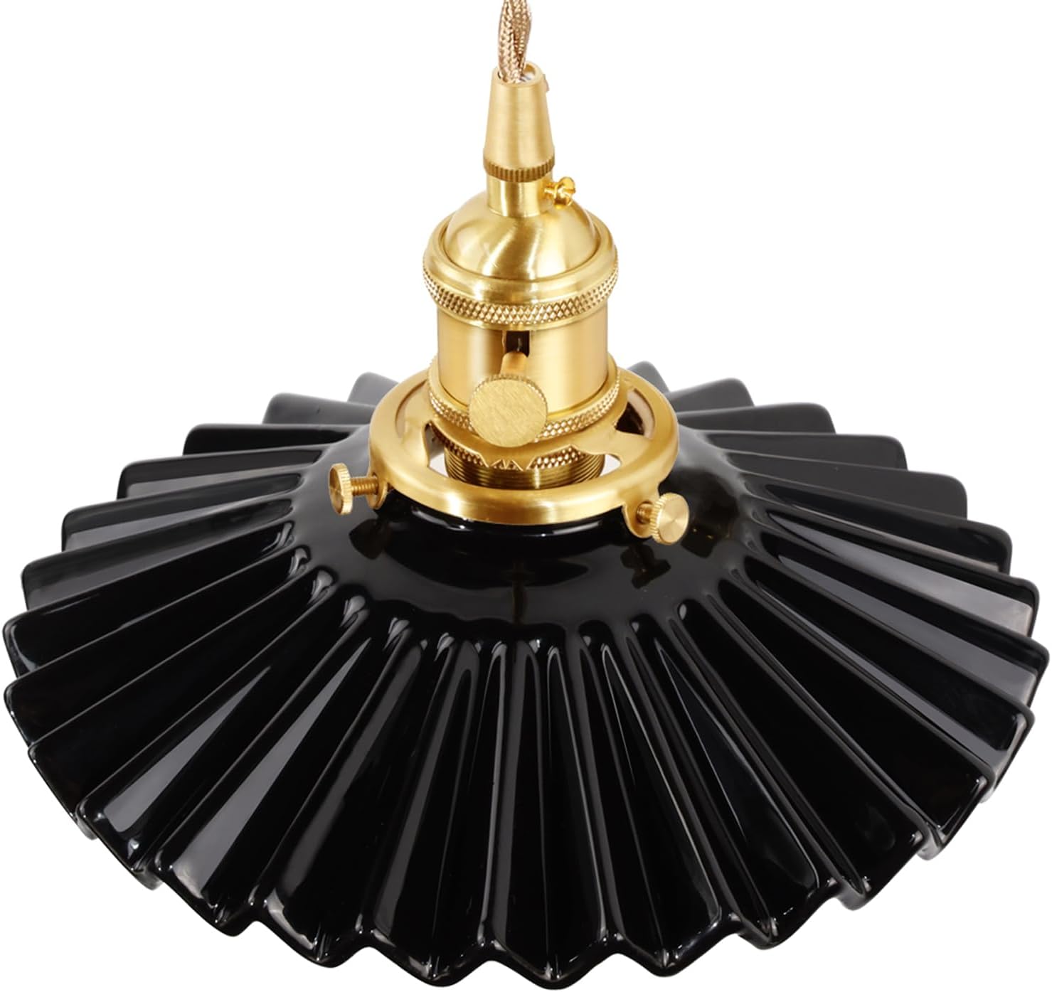 Pendant Light with Clear Striped Glass Lmapshade, Brass Vintage Pendant Light Adjustable Hanging Light for Kitchen Island Dining Room Hallway - Grand Goldman