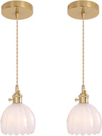 Pendant Light with Clear Striped Glass Lmapshade, Brass Vintage Pendant Light Adjustable Hanging Light for Kitchen Island Dining Room Hallway - Grand Goldman