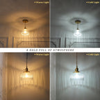 Pendant Light with Clear Striped Glass Lmapshade, Brass Vintage Pendant Light Adjustable Hanging Light for Kitchen Island Dining Room Hallway - Grand Goldman