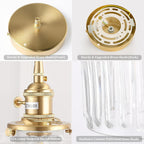 Pendant Light with Clear Striped Glass Lmapshade, Brass Vintage Pendant Light Adjustable Hanging Light for Kitchen Island Dining Room Hallway - Grand Goldman