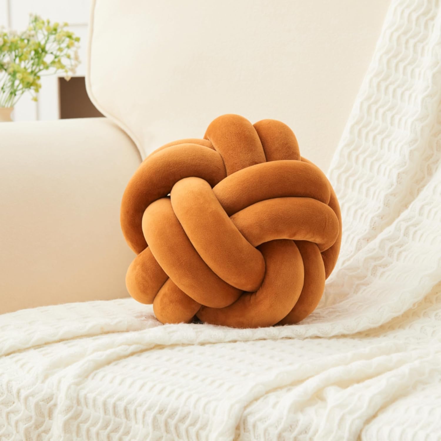 Petrella Knot Pillow Ball Throw Pillow Home Decor Aesthetic Round Cute Plush Pillows,Dark Gray 8inch - Grand Goldman