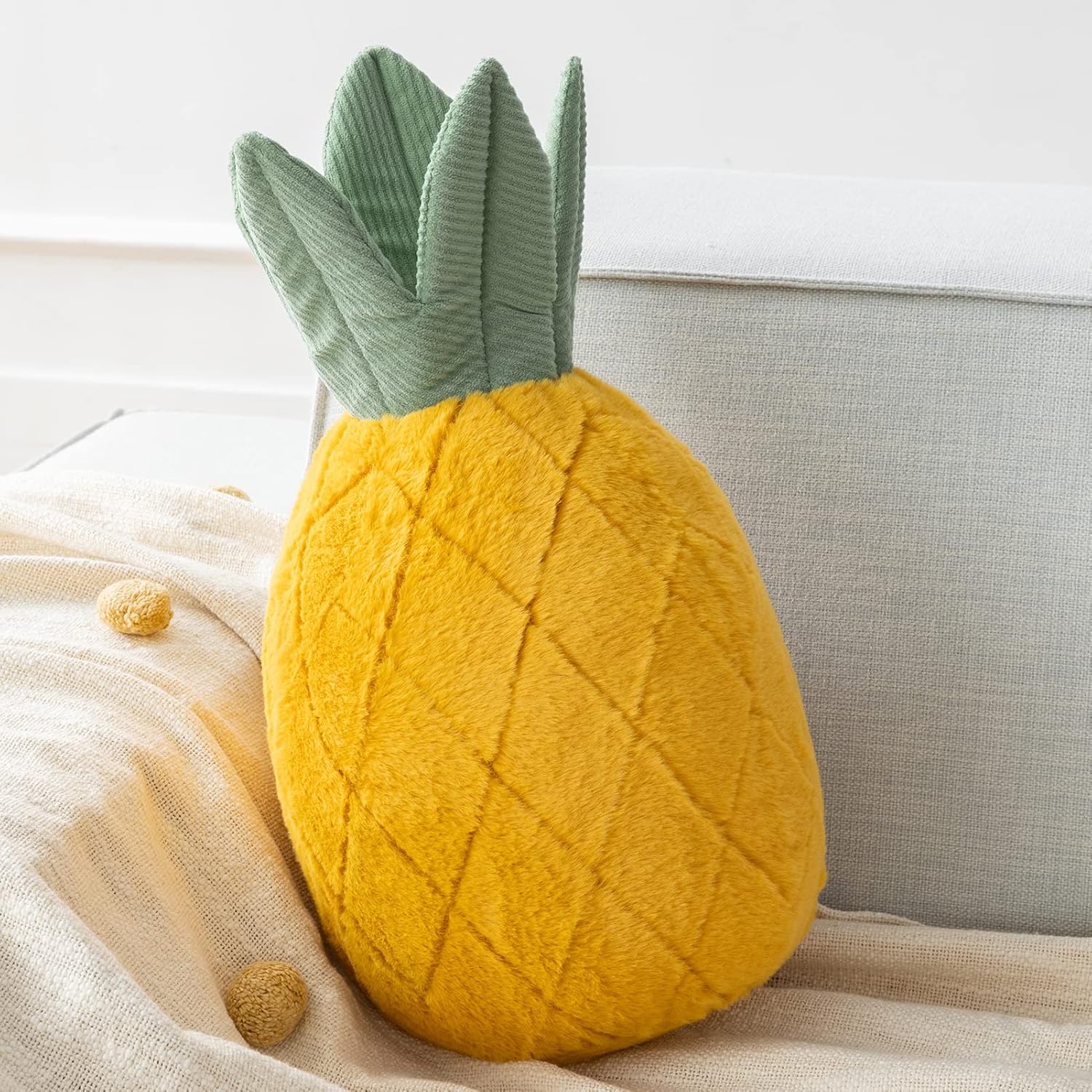 Phantoscope Fruit Shaped Pillows Series Lemon Shaped Throw Pillow, Fun Home Decor of Fruit Themed Shaped Cushions, Decorative Shaped Pillow for Couch Bed and Chair, Yellow, 10 x11.5 inches - Grand Goldman
