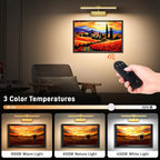 Picture Light, 15.35inch Wireless Rechargeable 5400mAh Battery Wall Light for Paintings, Picture Lights with Remote, 3 Color Modes and Dimmable Lights for Display, Gallery, Artwork(Gold) - Grand Goldman