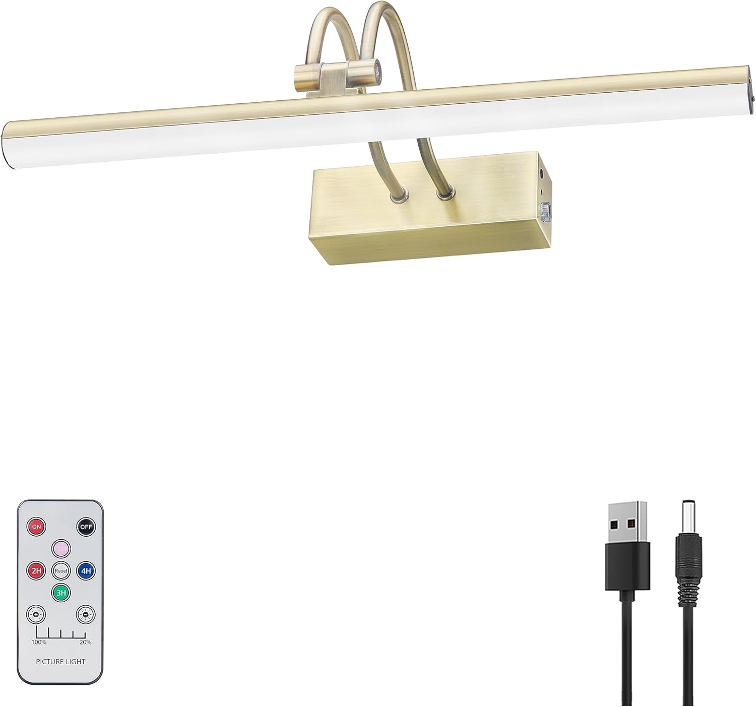 Picture Light, 16in Battery Operated Picture Lights for Paintings,Metal Remote Control Display Art Light with Timer and Dimmable for Wall Painting,Frame, Portrait, Dartboard(Black) - Grand Goldman