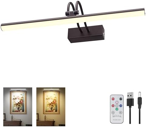 Picture Light, 16in Battery Operated Picture Lights for Paintings,Metal Remote Control Display Art Light with Timer and Dimmable for Wall Painting,Frame, Portrait, Dartboard(Black) - Grand Goldman