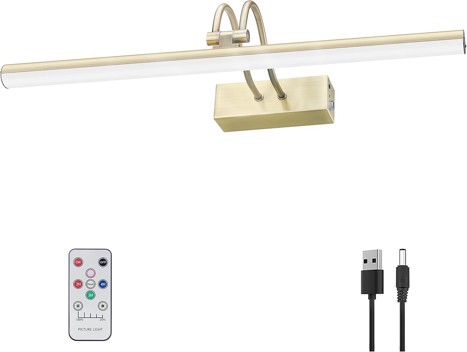 Picture Light, 16in Battery Operated Picture Lights for Paintings,Metal Remote Control Display Art Light with Timer and Dimmable for Wall Painting,Frame, Portrait, Dartboard(Black) - Grand Goldman