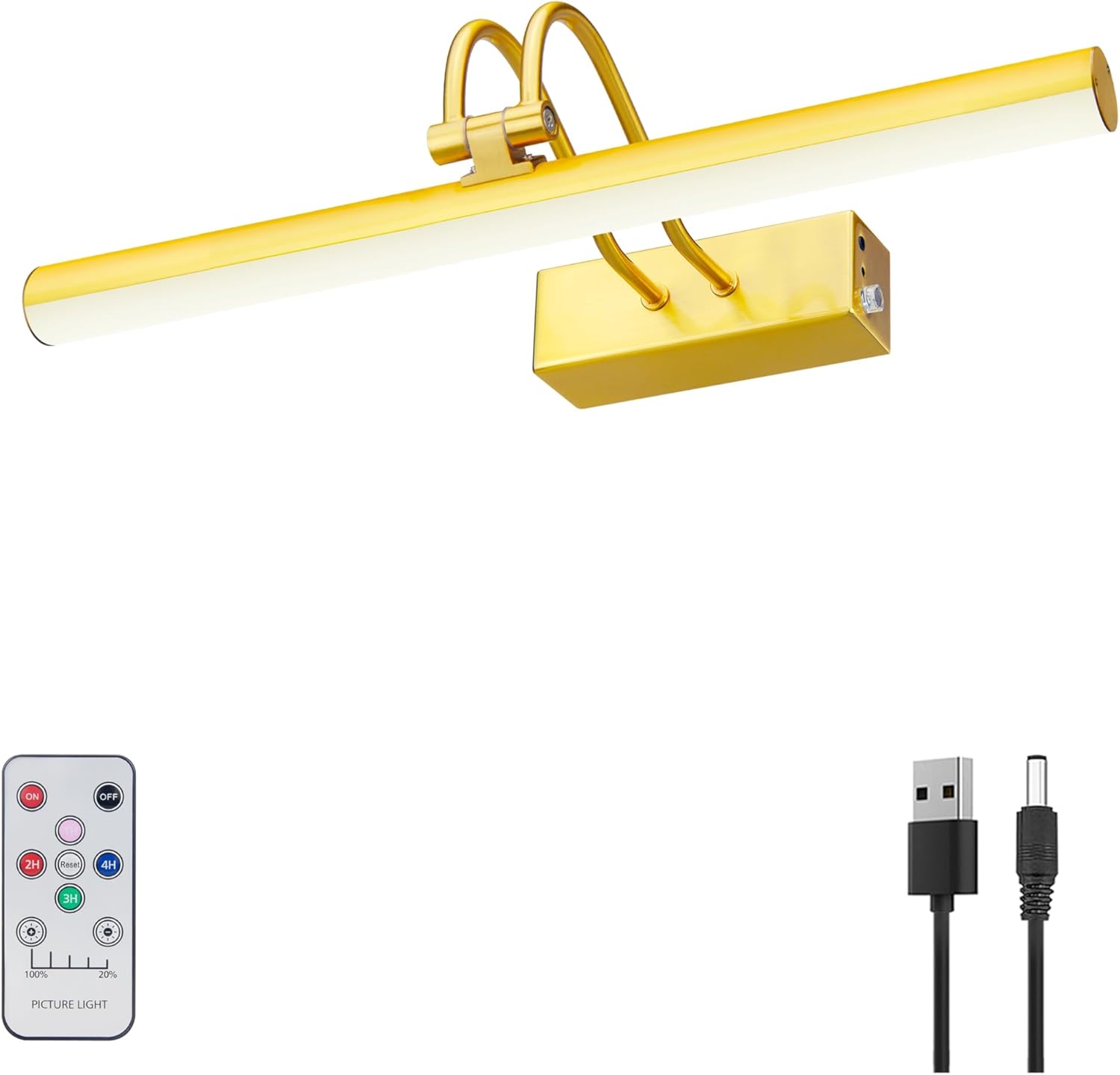 Picture Light, 16in Battery Operated Picture Lights for Paintings,Metal Remote Control Display Art Light with Timer and Dimmable for Wall Painting,Frame, Portrait, Dartboard(Black) - Grand Goldman