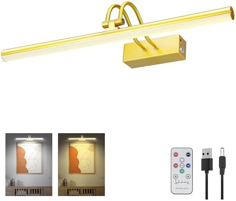 Picture Light, 16in Battery Operated Picture Lights for Paintings,Metal Remote Control Display Art Light with Timer and Dimmable for Wall Painting,Frame, Portrait, Dartboard(Black) - Grand Goldman