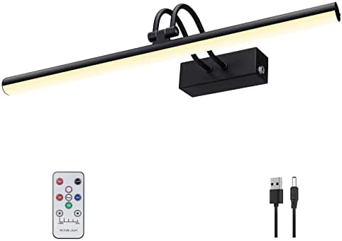 Picture Light, 16in Battery Operated Picture Lights for Paintings,Metal Remote Control Display Art Light with Timer and Dimmable for Wall Painting,Frame, Portrait, Dartboard(Black) - Grand Goldman