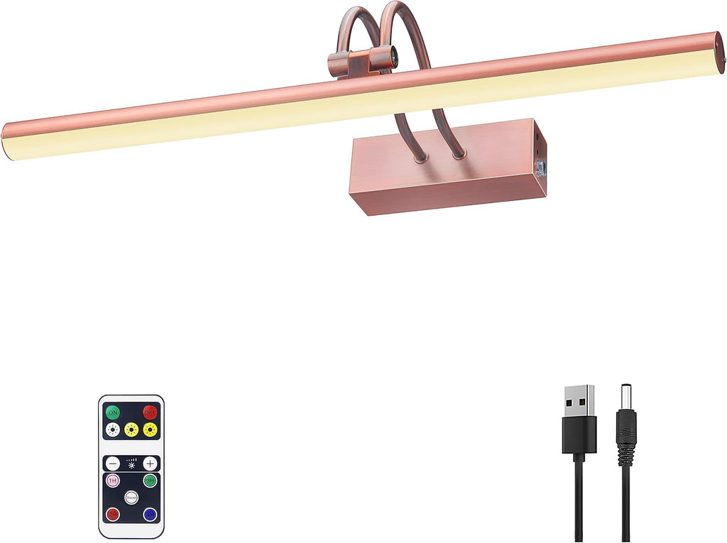 Picture Light, 16in Battery Operated Picture Lights for Paintings,Metal Remote Control Display Art Light with Timer and Dimmable for Wall Painting,Frame, Portrait, Dartboard(Black) - Grand Goldman