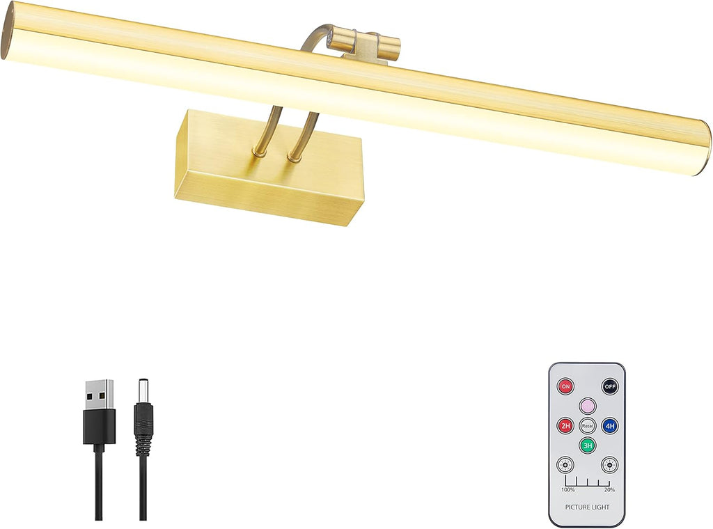 Picture Light, 16in Battery Operated Picture Lights for Paintings,Metal Remote Control Display Art Light with Timer and Dimmable for Wall Painting,Frame, Portrait, Dartboard(Black) - Grand Goldman