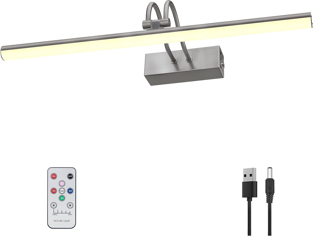 Picture Light, 16in Battery Operated Picture Lights for Paintings,Metal Remote Control Display Art Light with Timer and Dimmable for Wall Painting,Frame, Portrait, Dartboard(Black) - Grand Goldman