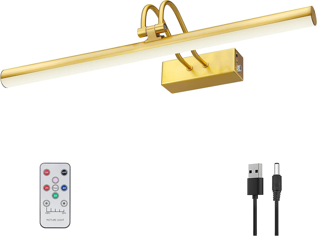 Picture Light, 16in Battery Operated Picture Lights for Paintings,Metal Remote Control Display Art Light with Timer and Dimmable for Wall Painting,Frame, Portrait, Dartboard(Black) - Grand Goldman