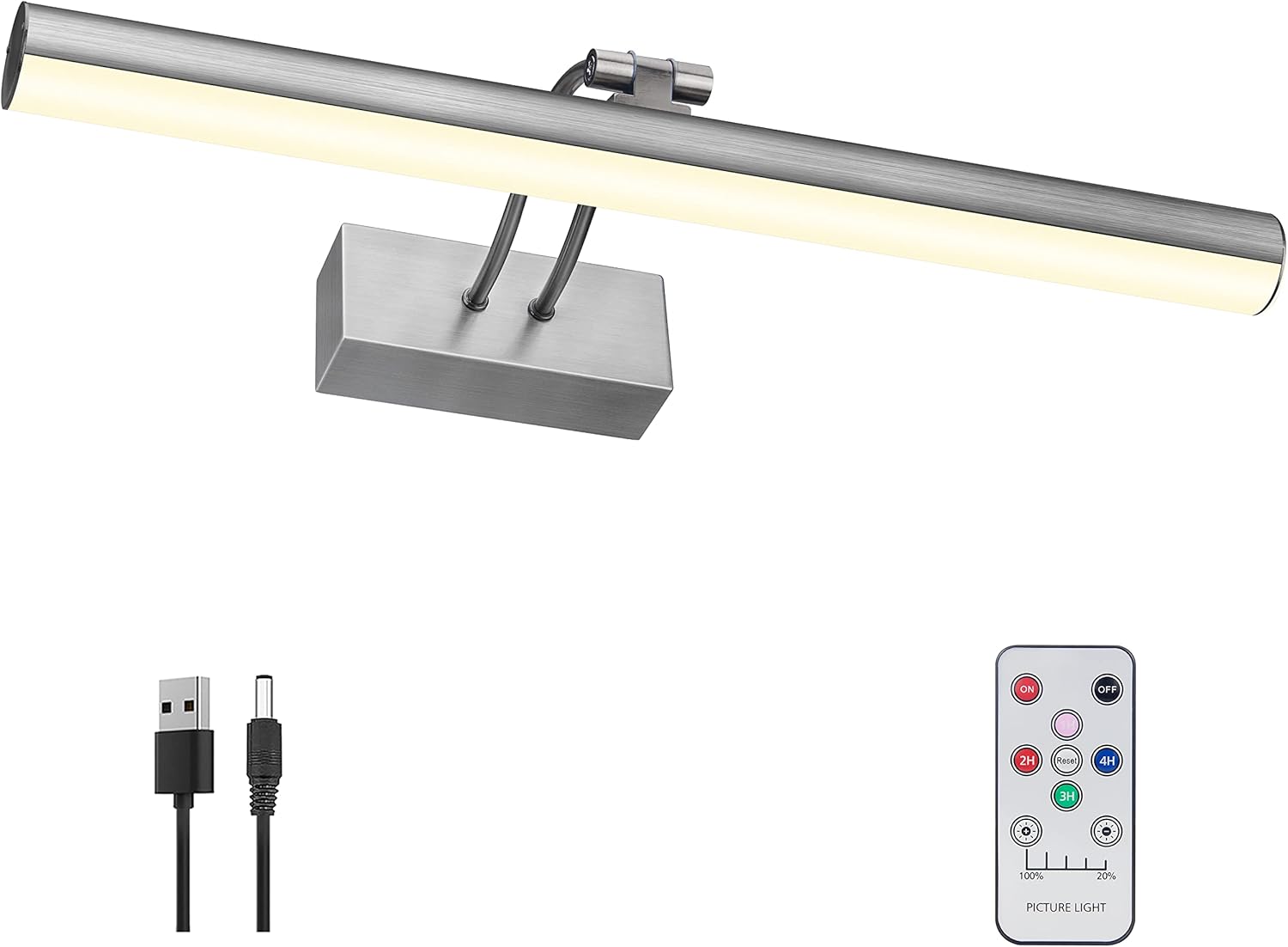 Picture Light, 16in Battery Operated Picture Lights for Paintings,Metal Remote Control Display Art Light with Timer and Dimmable for Wall Painting,Frame, Portrait, Dartboard(Black) - Grand Goldman