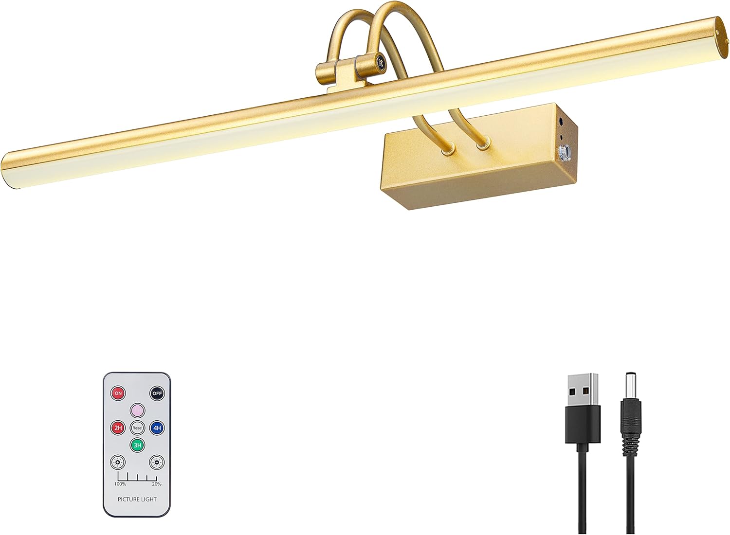 Picture Light, 16in Battery Operated Picture Lights for Paintings,Metal Remote Control Display Art Light with Timer and Dimmable for Wall Painting,Frame, Portrait, Dartboard(Black) - Grand Goldman