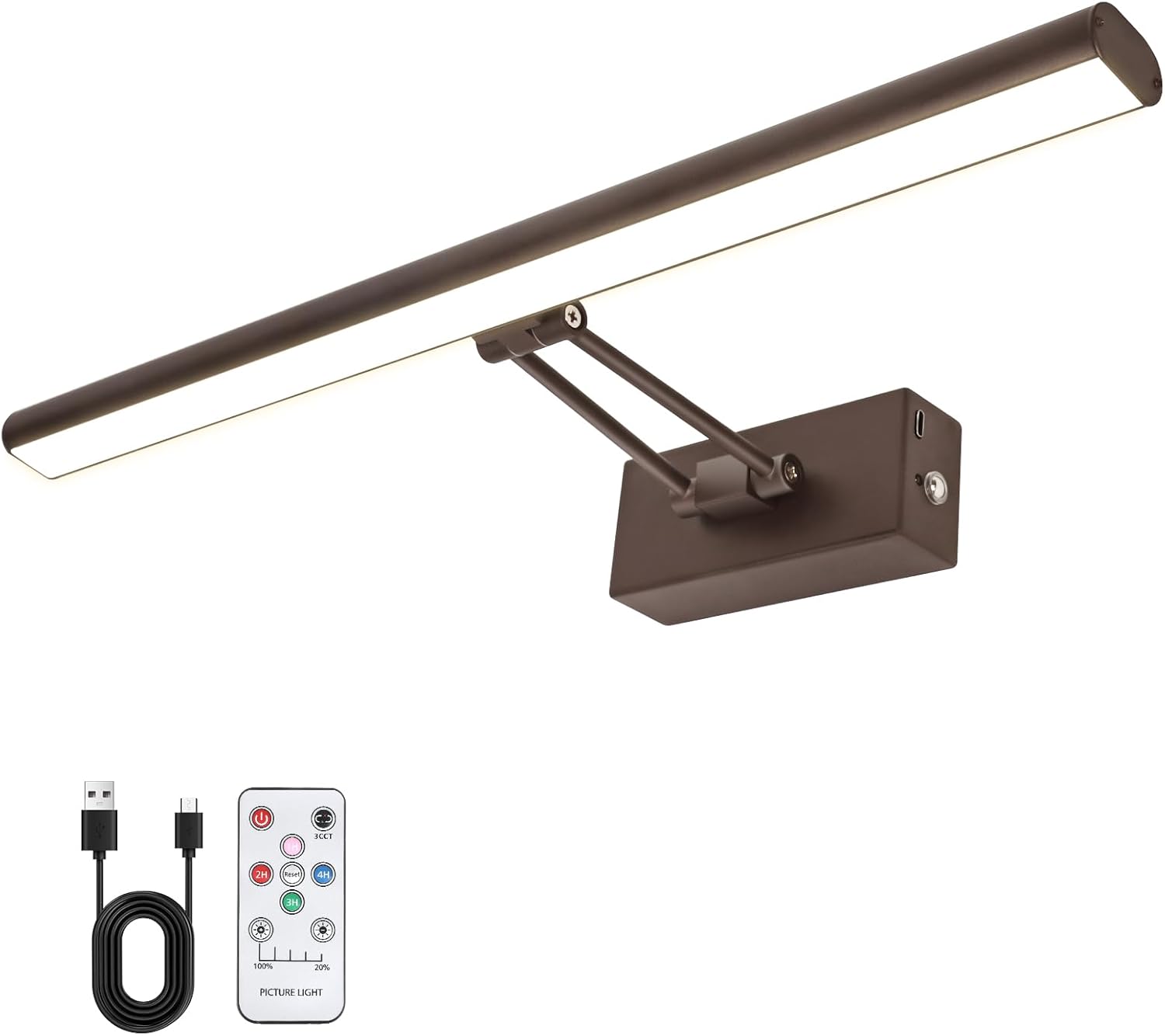 Picture Light, 17.5inches Picture Light Battery Operated,3CCT Picture Frame Light,Wireless Picture Lights for Wall Artwork Display, Photo,Library (Satin Nickel) - Grand Goldman