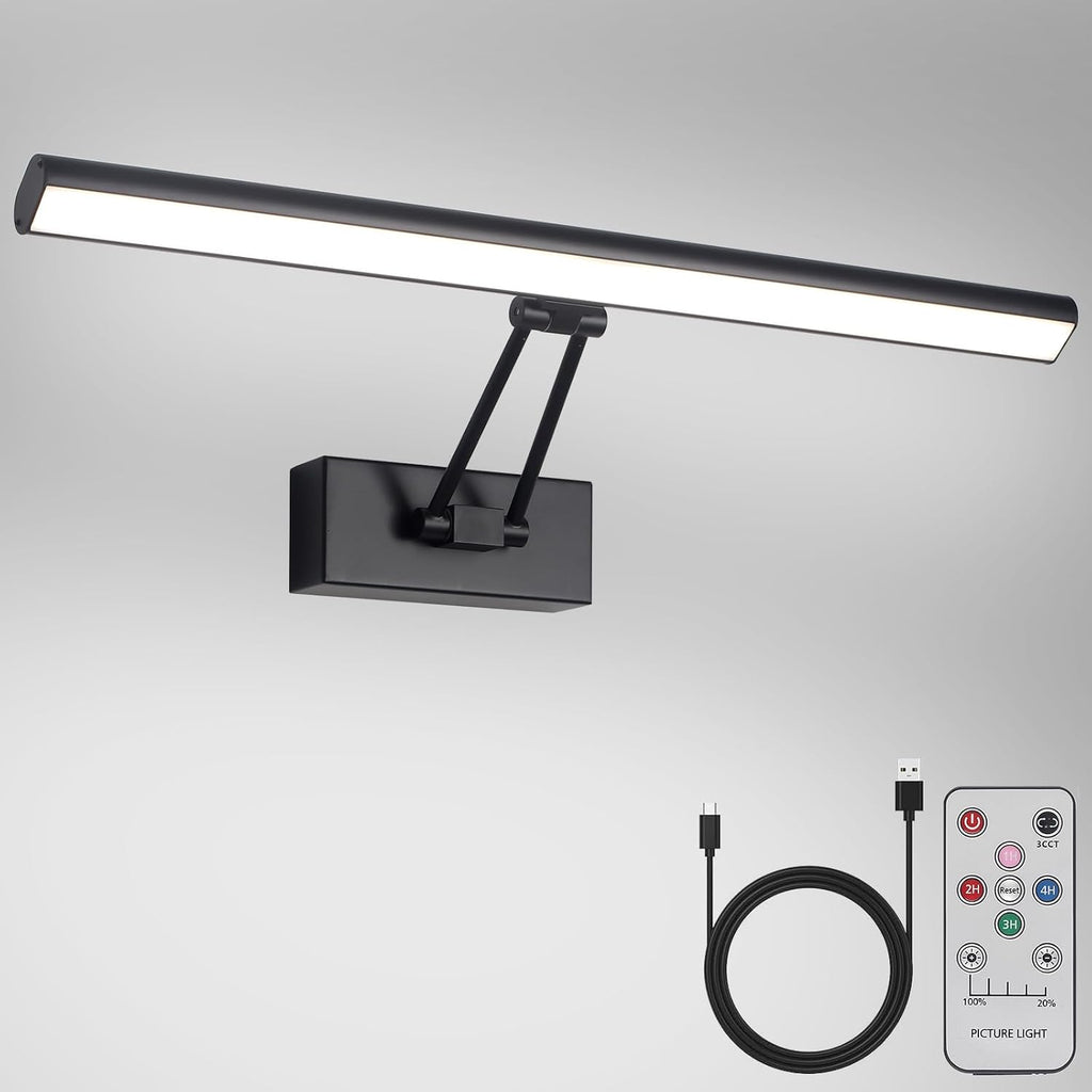 Picture Light, 17.5inches Picture Light Battery Operated,3CCT Picture Frame Light,Wireless Picture Lights for Wall Artwork Display, Photo,Library (Satin Nickel) - Grand Goldman