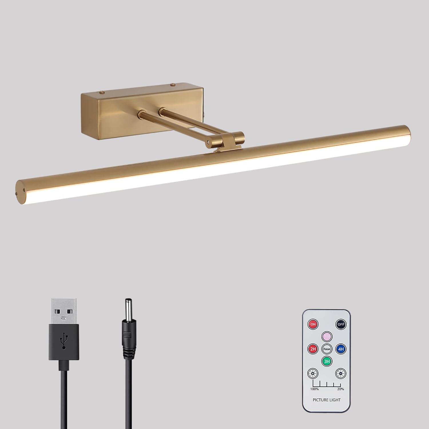 Picture Light,350LM Picture Light Battery Operated with Remote, 16 in Wireless Art Light,Rechargeable Picture Lighting for Wall Sconce Gallery Portrait (Brass) - Grand Goldman