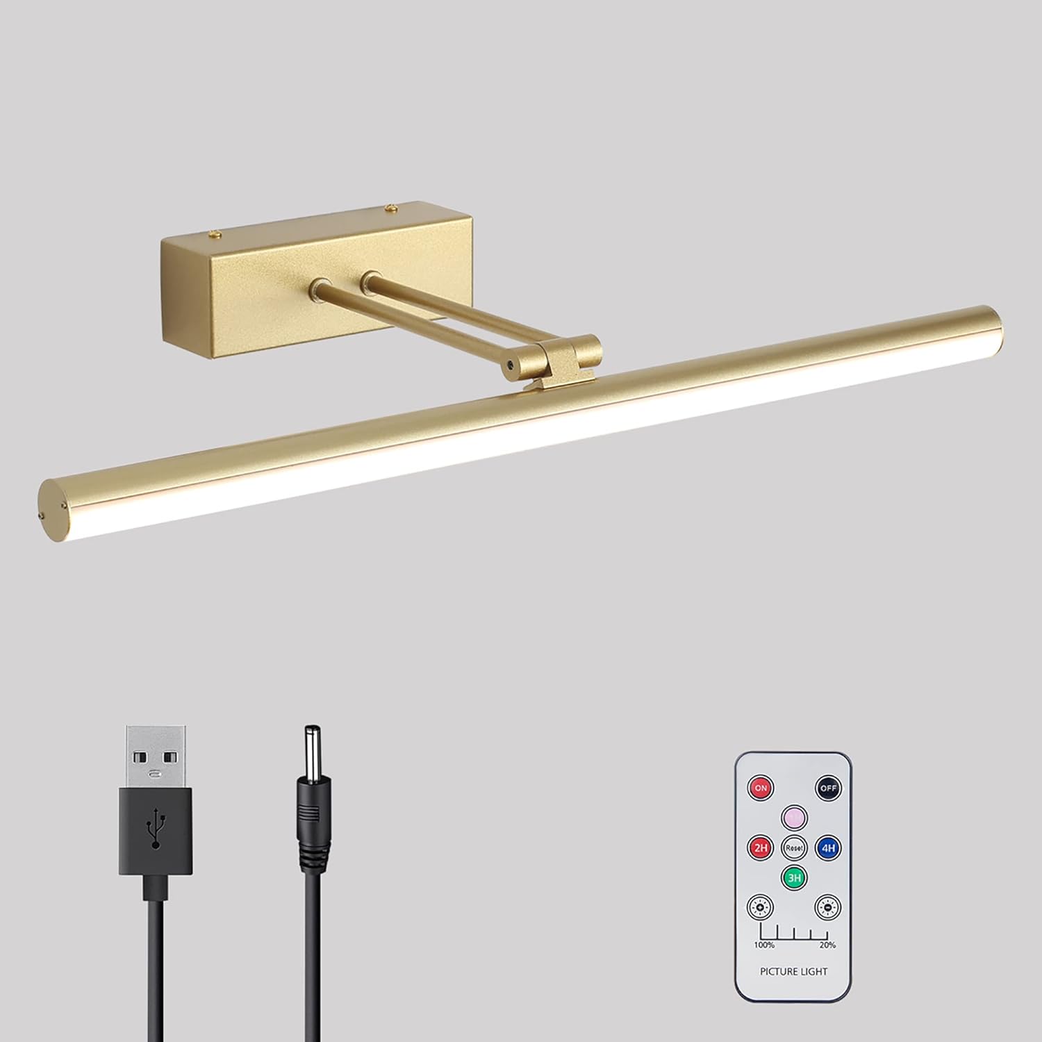Picture Light,350LM Picture Light Battery Operated with Remote, 16 in Wireless Art Light,Rechargeable Picture Lighting for Wall Sconce Gallery Portrait (Brass) - Grand Goldman