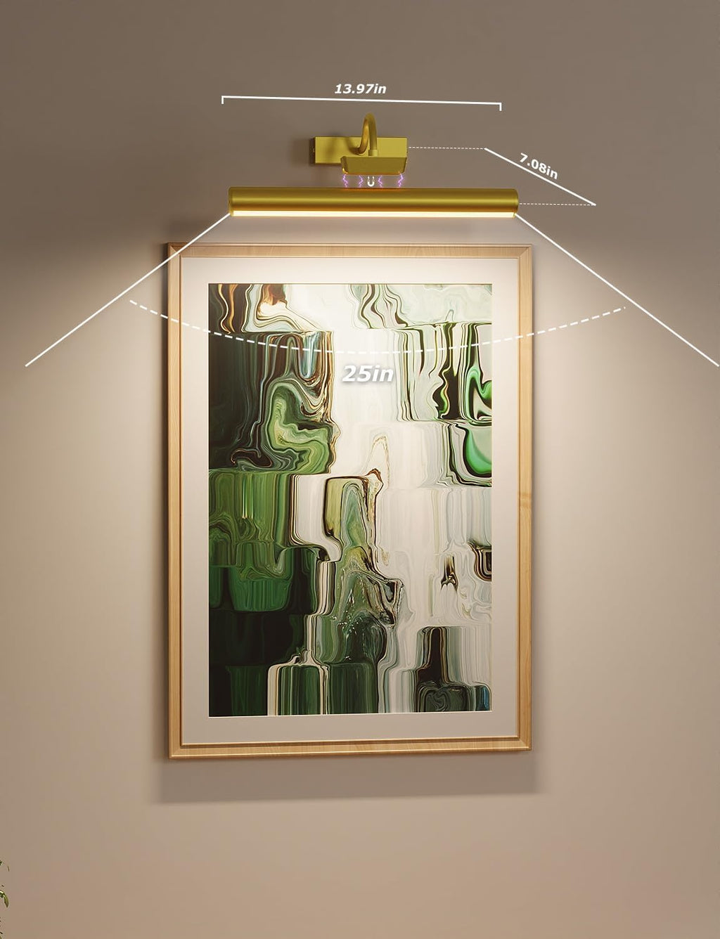 Picture Light Battery Operated, 13in Wireless Art Light for Paintings, Dimmable 5000mAh Recharging Battery Picture Light with Remote Control for Wall, Gallery Dartboard Art Bedroom (Gold-2Pack) - Grand Goldman