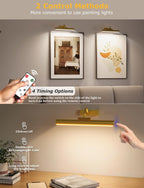 Picture Light Battery Operated, 13in Wireless Art Light for Paintings, Dimmable 5000mAh Recharging Battery Picture Light with Remote Control for Wall, Gallery Dartboard Art Bedroom (Gold-2Pack) - Grand Goldman