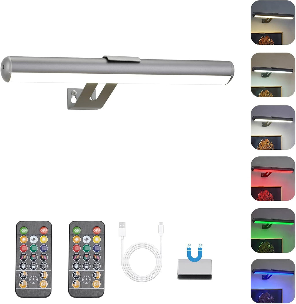 Picture Light Battery Operated, Picture Lights for Wall, Wireless Picture Light with 2 Remotes, Picture Light for Paintings, 16 LED, 3Modes, 300LM Dimmable Light with Timer for Art - Grand Goldman