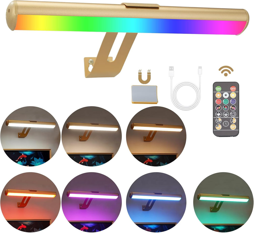 Picture Light Battery Operated, Picture Lights for Wall, Wireless Picture Light with 2 Remotes, Picture Light for Paintings, 16 LED, 3Modes, 300LM Dimmable Light with Timer for Art - Grand Goldman