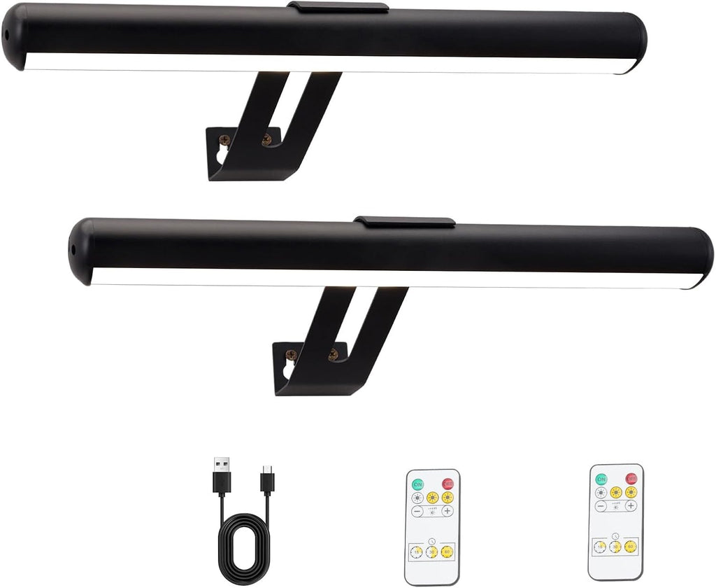 Picture Light Battery Operated, Picture Lights for Wall, Wireless Picture Light with 2 Remotes, Picture Light for Paintings, 16 LED, 3Modes, 300LM Dimmable Light with Timer for Art - Grand Goldman