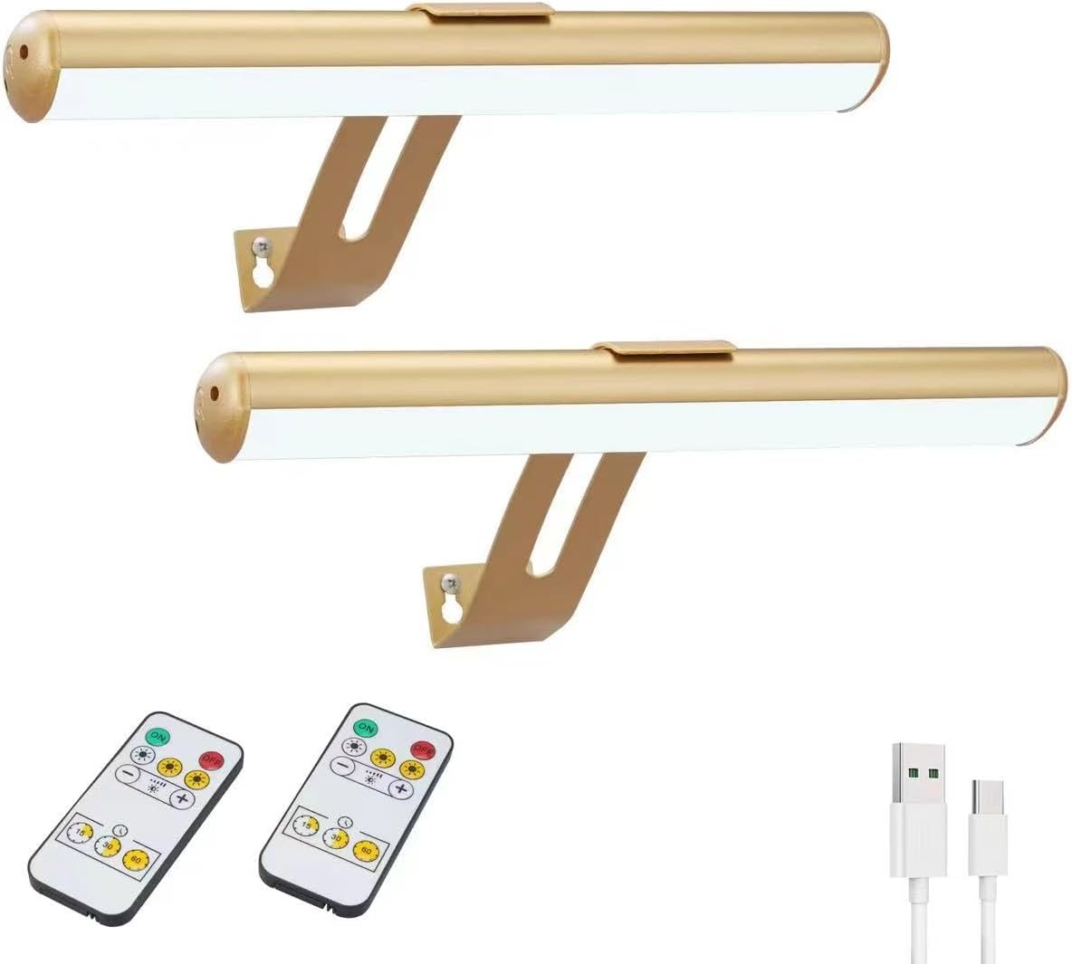 Picture Light Battery Operated, Picture Lights for Wall, Wireless Picture Light with 2 Remotes, Picture Light for Paintings, 16 LED, 3Modes, 300LM Dimmable Light with Timer for Art - Grand Goldman