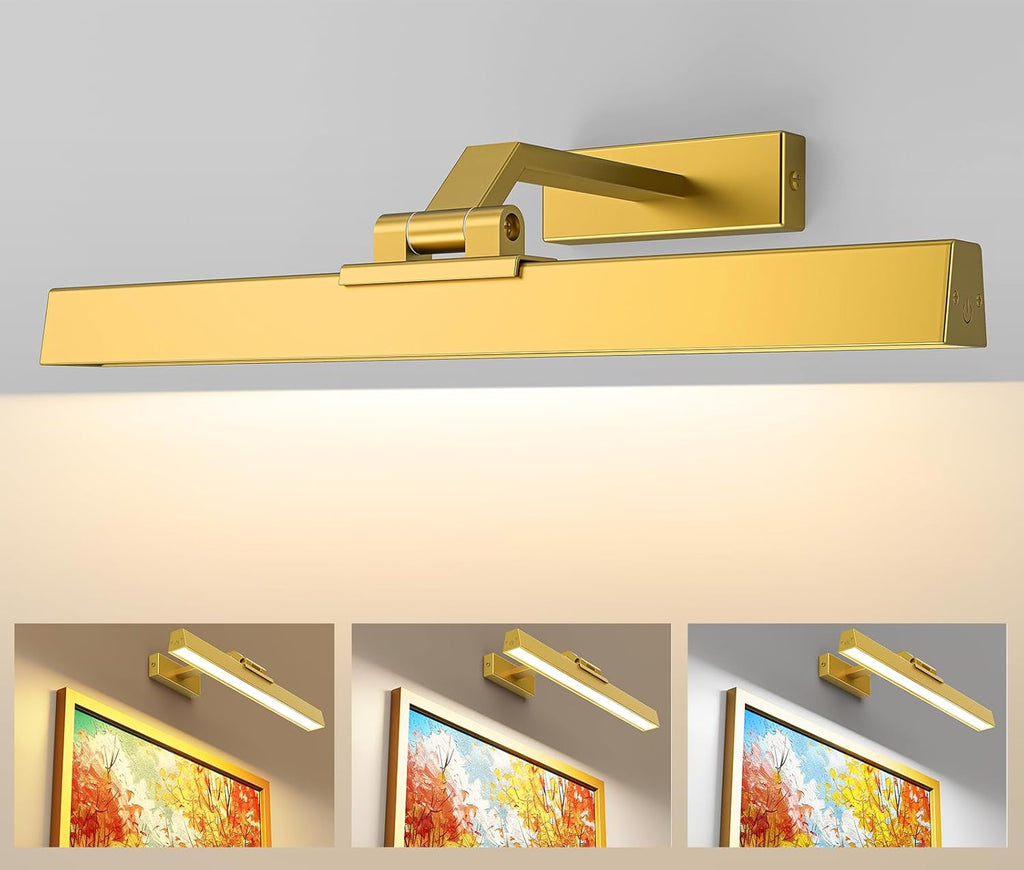 Picture Lights for Wall, Battery Operated Picture Light 16in Gallery Light for Paintings CCT Dimmable Recharging Battery Wall Light with Remote Control for Living Room Dartboard Art Bathroom - Grand Goldman