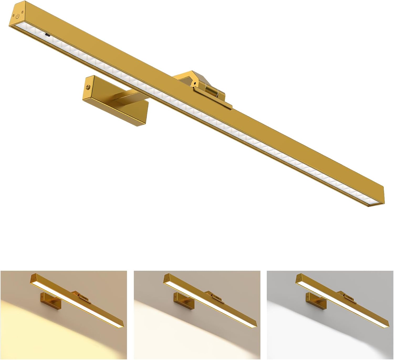 Picture Lights for Wall, Battery Operated Picture Light 16in Gallery Light for Paintings CCT Dimmable Recharging Battery Wall Light with Remote Control for Living Room Dartboard Art Bathroom - Grand Goldman