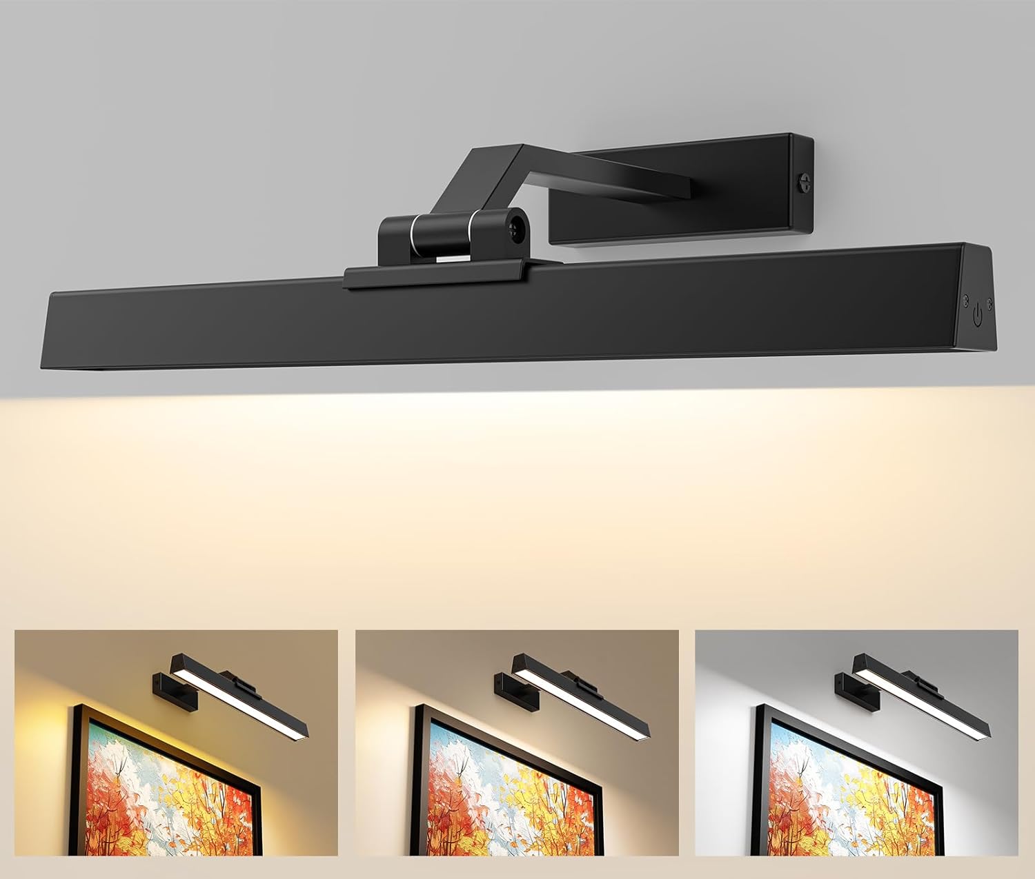 Picture Lights for Wall, Battery Operated Picture Light 16in Gallery Light for Paintings CCT Dimmable Recharging Battery Wall Light with Remote Control for Living Room Dartboard Art Bathroom - Grand Goldman