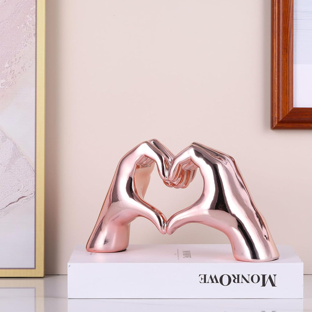 Pink Heart Hands Decor for Living Room Bedroom Bookshelf Coffe Table, Love Centerpieces Aesthetic Statue and Sculpture Boho Wedding Accents Decorations, Knick Knacks Home Decor for Shelves para - Grand Goldman