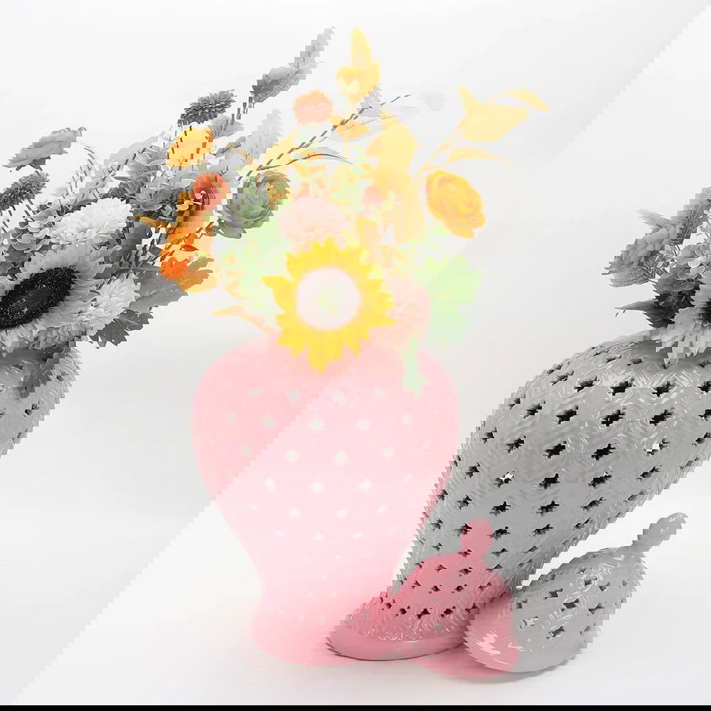 Pink Hollow General Jar Ceramic Ginger Jar Vase Candy Storage Jar Art Decorative Tank Flower Arrangement Home Craft Decoration - Grand Goldman