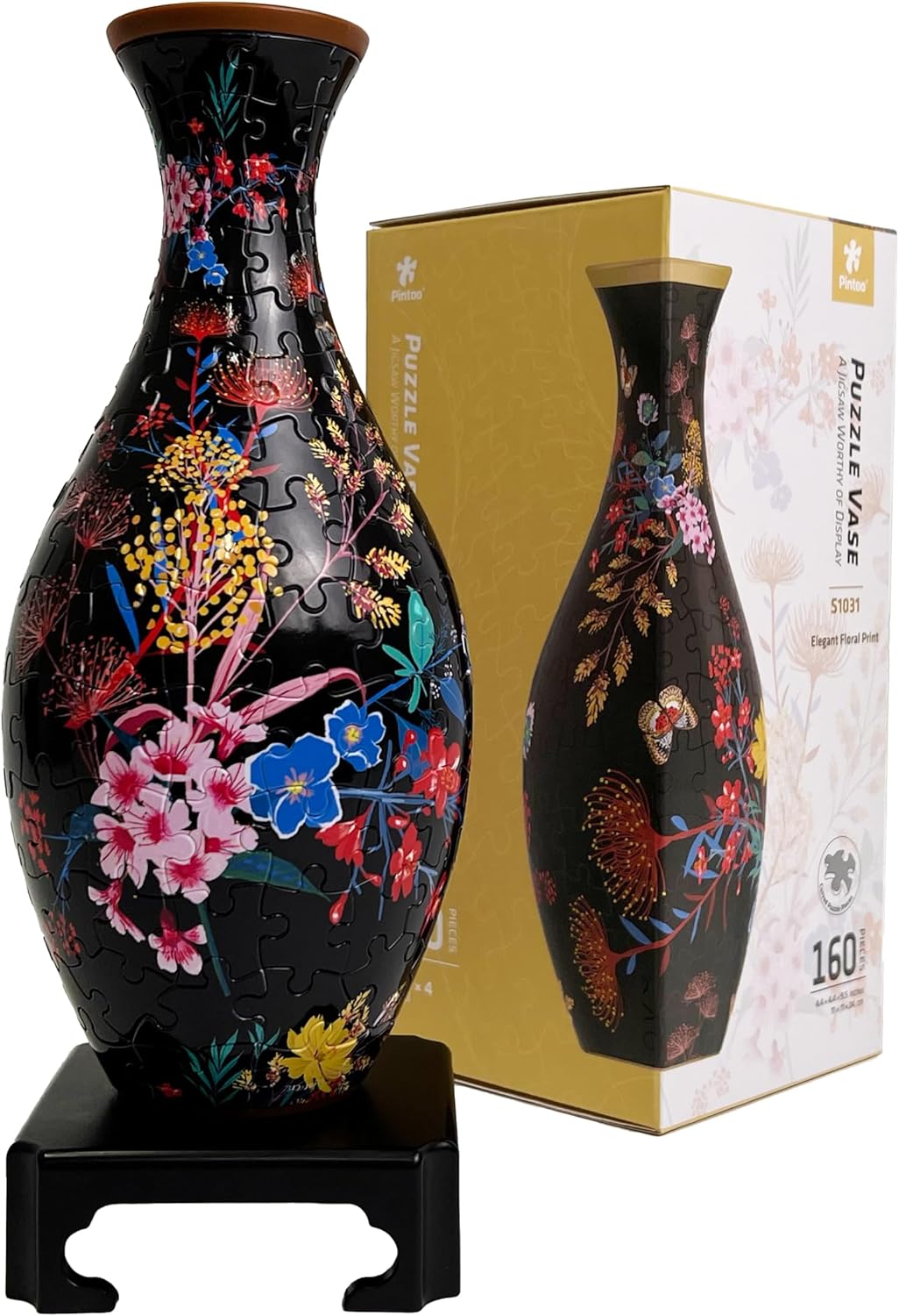 Pintoo 3D Puzzle Vase Unique Flower Vase Made by 160 Curved Plastic Puzzle Pieces House Warming Gift for Flower Arrangements and Home Decoration - [S1034] (Classic, Colorful Leaves) - Grand Goldman