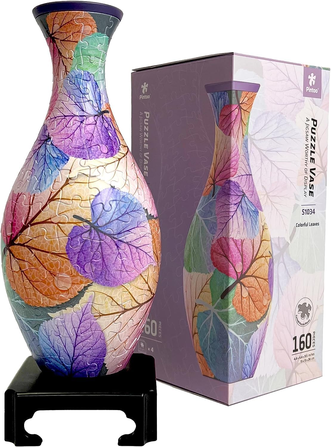 Pintoo 3D Puzzle Vase Unique Flower Vase Made by 160 Curved Plastic Puzzle Pieces House Warming Gift for Flower Arrangements and Home Decoration - [S1034] (Classic, Colorful Leaves) - Grand Goldman