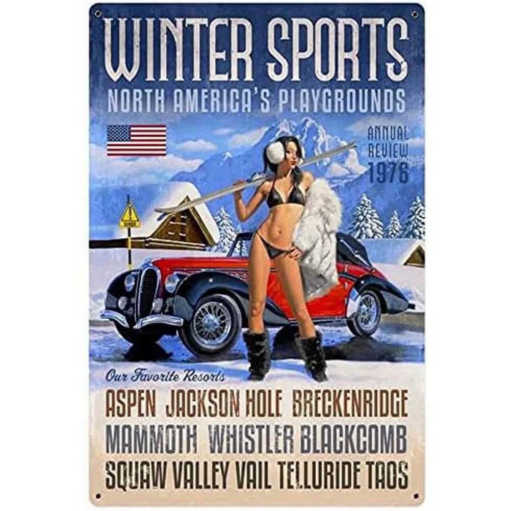 Pinup Girls Tin Sign Vintage Plaque Metal Plate Retro Wall Art Posters for Man Cave Garage Cafe Bar Pub Iron Painting Decoration - Grand Goldman