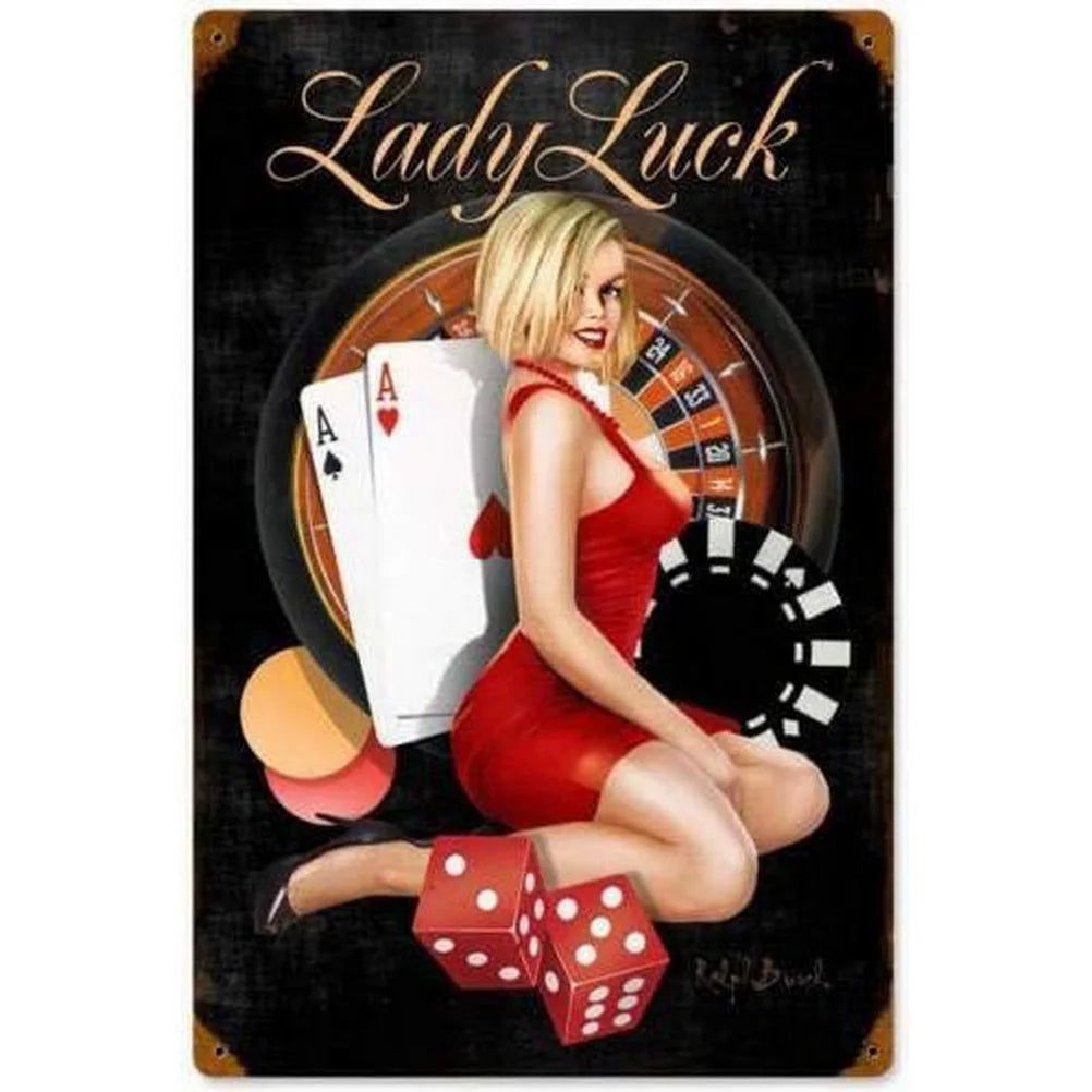 Pinup Girls Tin Sign Vintage Plaque Metal Plate Retro Wall Art Posters for Man Cave Garage Cafe Bar Pub Iron Painting Decoration - Grand Goldman