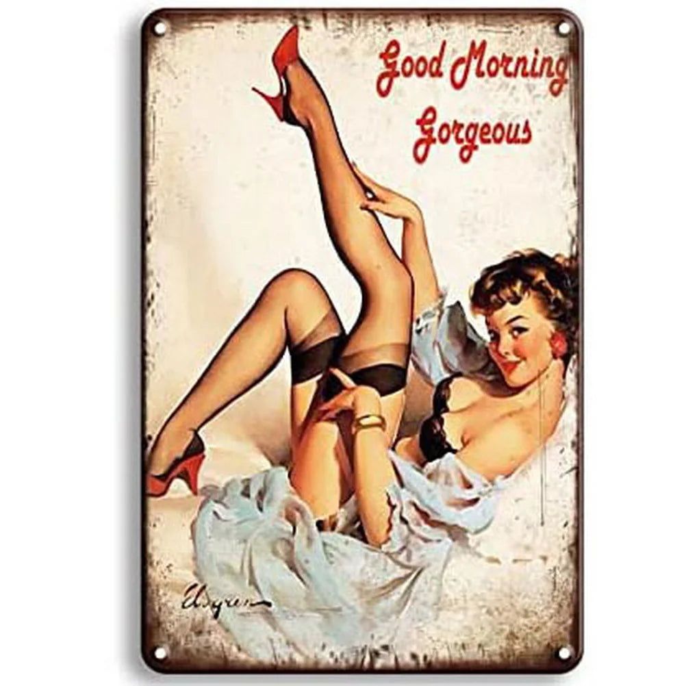 Pinup Girls Tin Sign Vintage Plaque Metal Plate Retro Wall Art Posters for Man Cave Garage Cafe Bar Pub Iron Painting Decoration - Grand Goldman