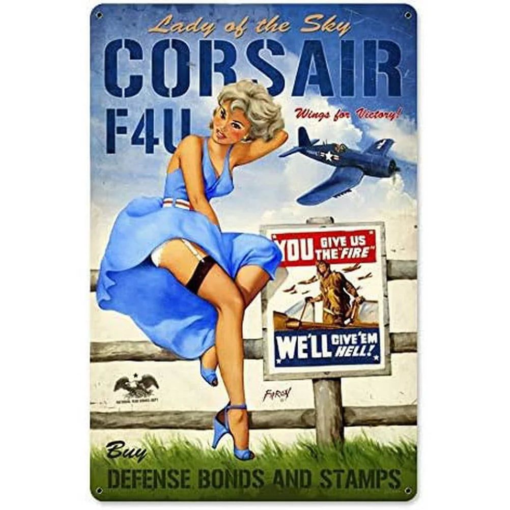 Pinup Girls Tin Sign Vintage Plaque Metal Plate Retro Wall Art Posters for Man Cave Garage Cafe Bar Pub Iron Painting Decoration - Grand Goldman