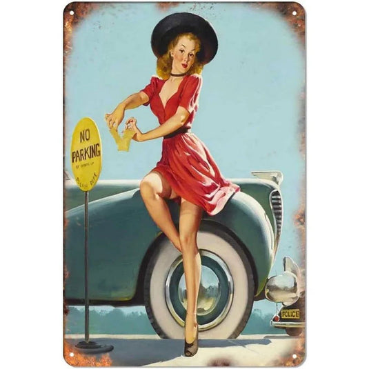 Pinup Girls Tin Sign Vintage Plaque Metal Plate Retro Wall Art Posters for Man Cave Cafe Garage Bar Pub Iron Painting Decoration - Grand Goldman