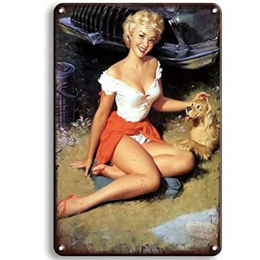 Pinup Girls Tin Sign Vintage Plaque Metal Plate Retro Wall Art Posters for Man Cave Garage Cafe Bar Pub Iron Painting Decoration - Grand Goldman