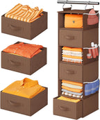 Pipishell Hanging Closet Organizer 6-Shelf, Hanging Shelves for Closet with 3 Removable Drawers & Side Pockets for Bedroom or Garment Rack, 12' x 12' x 43.3', Dark Gray - Grand Goldman