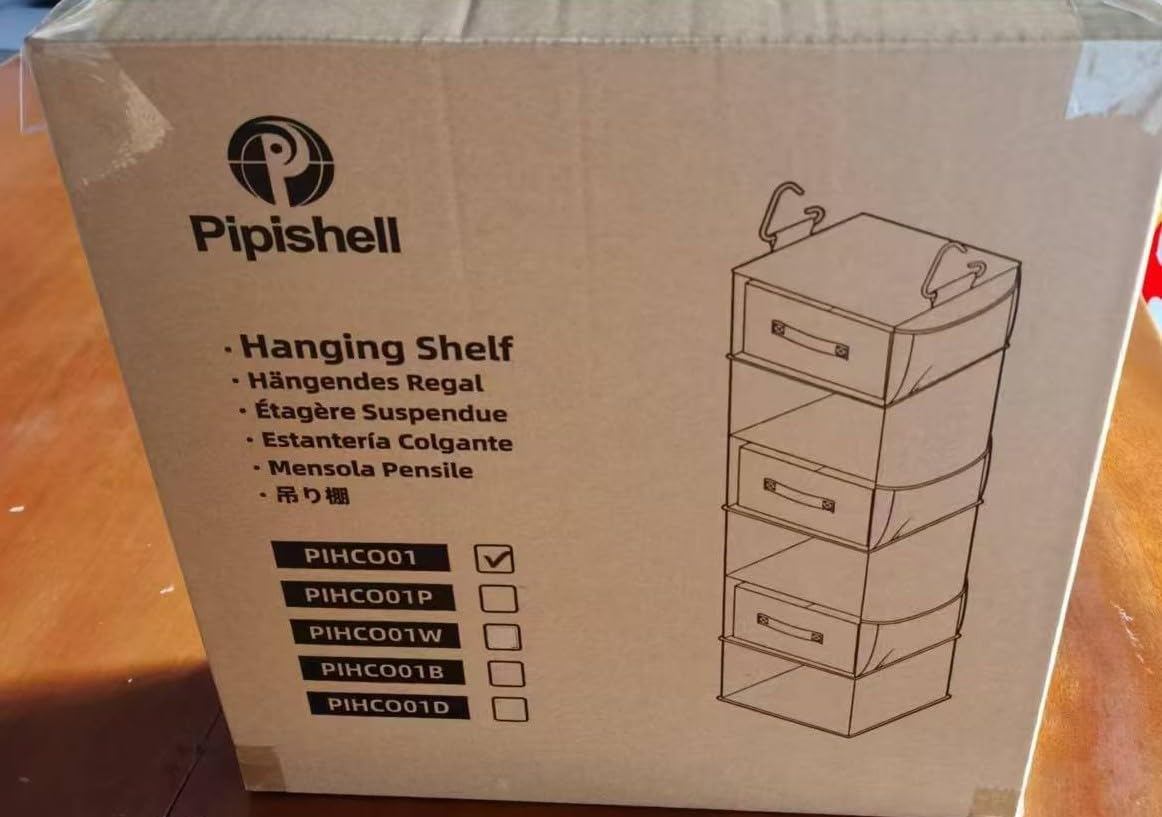 Pipishell Hanging Closet Organizer 6-Shelf, Hanging Shelves for Closet with 3 Removable Drawers & Side Pockets for Bedroom or Garment Rack, 12' x 12' x 43.3', Dark Gray - Grand Goldman