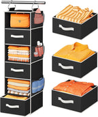 Pipishell Hanging Closet Organizer 6-Shelf, Hanging Shelves for Closet with 3 Removable Drawers & Side Pockets for Bedroom or Garment Rack, 12' x 12' x 43.3', Dark Gray - Grand Goldman