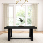 Plank+Beam 72 Inch Farmhouse Dining Table, Solid Wood Rustic Kitchen Table, Large Wooden Rectangular Dinner Table for Dining Room, Home Office, Living Room Furniture, Easy Assembly, Black Wirebrush - Grand Goldman