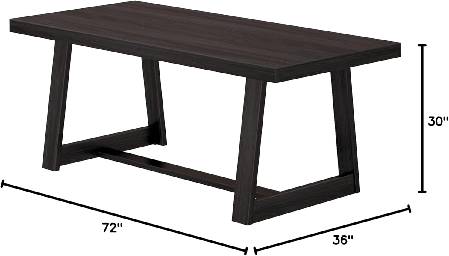 Plank+Beam 72 Inch Farmhouse Dining Table, Solid Wood Rustic Kitchen Table, Large Wooden Rectangular Dinner Table for Dining Room, Home Office, Living Room Furniture, Easy Assembly, Black Wirebrush - Grand Goldman