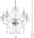 Plug-in 5 Light Crystal Hanging Pendant Lights Acrylic Chandelier with Clear Cord & On/Off Switch H19 D19.7 for Kitchen Island Girls' Room Dining Area Laundry Pavilion. - Grand Goldman