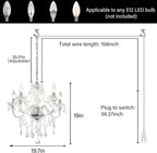 Plug-in 5 Light Crystal Hanging Pendant Lights Acrylic Chandelier with Clear Cord & On/Off Switch H19 D19.7 for Kitchen Island Girls' Room Dining Area Laundry Pavilion. - Grand Goldman